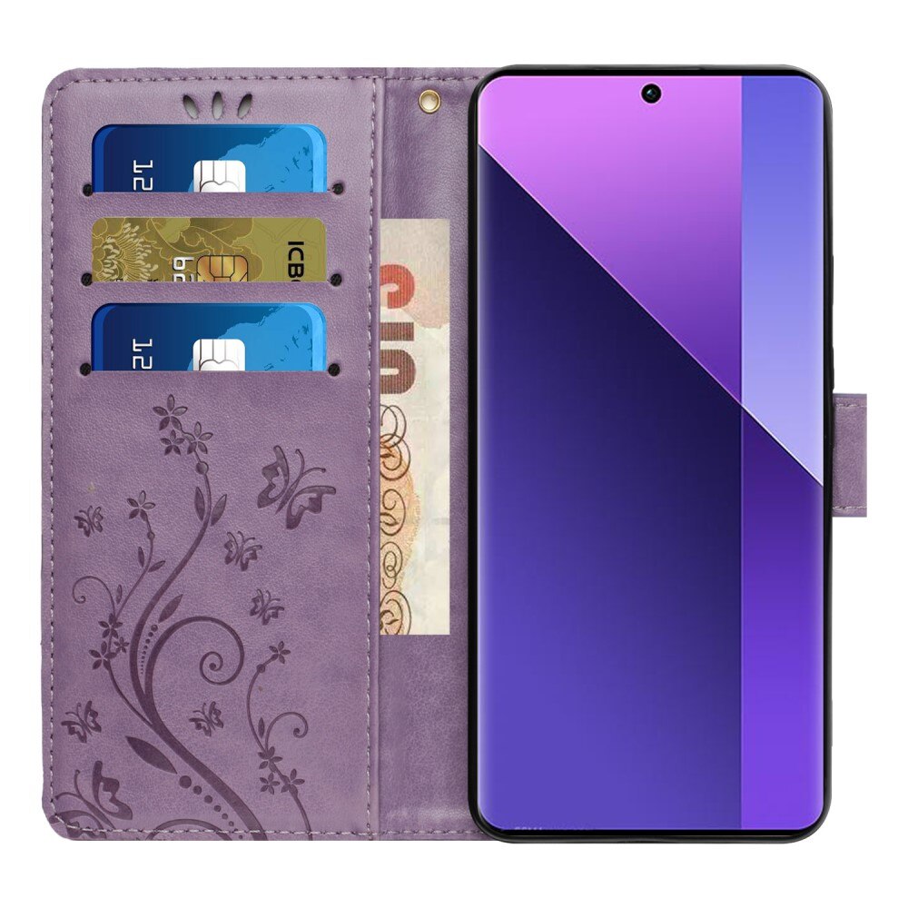 Motorola Edge 50 Neo Leather Cover Imprinted Butterflies Purple