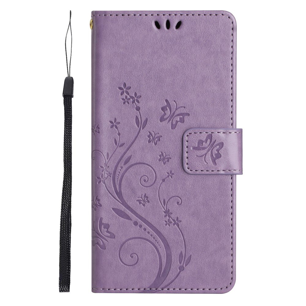 Motorola Edge 50 Neo Leather Cover Imprinted Butterflies Purple