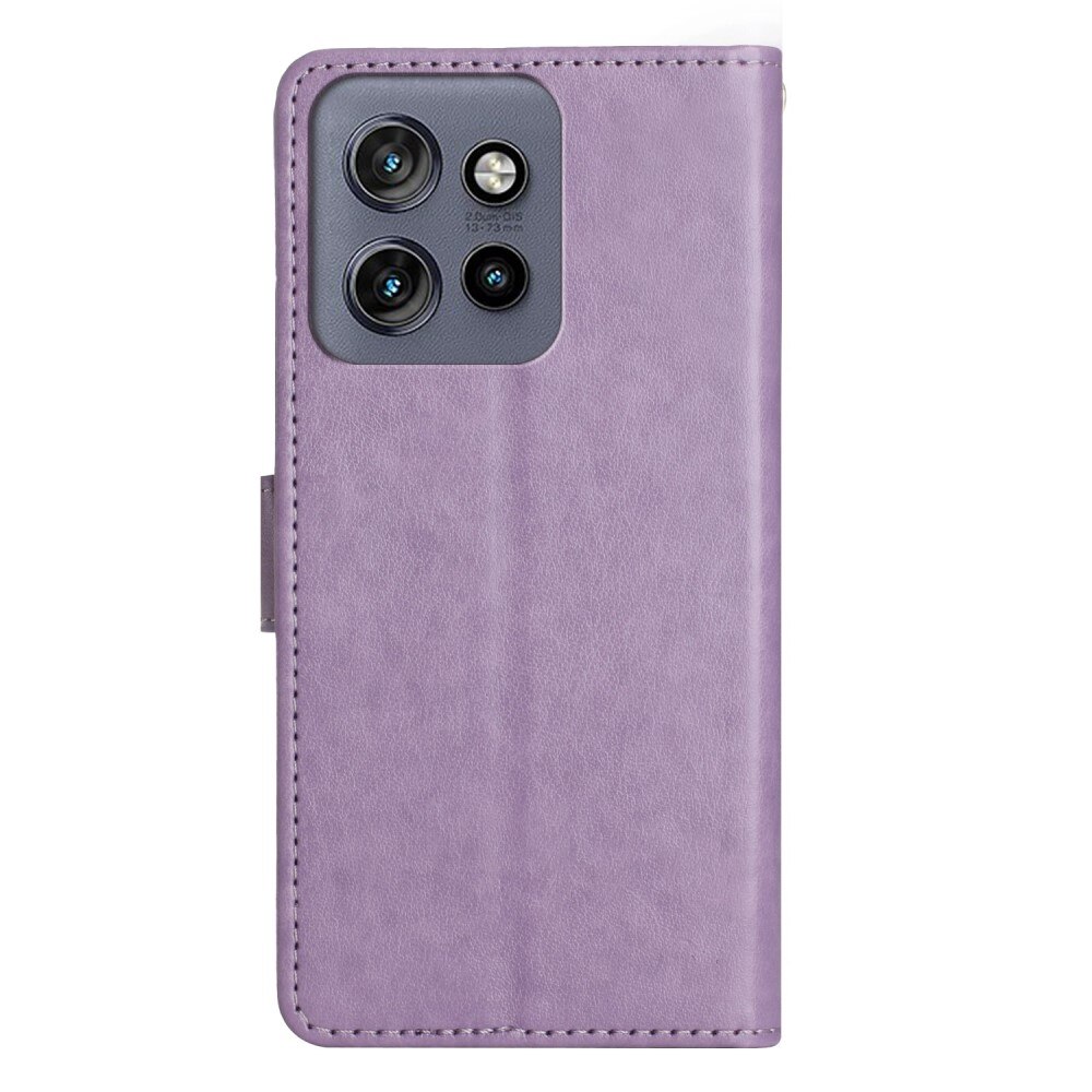 Motorola Edge 50 Neo Leather Cover Imprinted Butterflies Purple