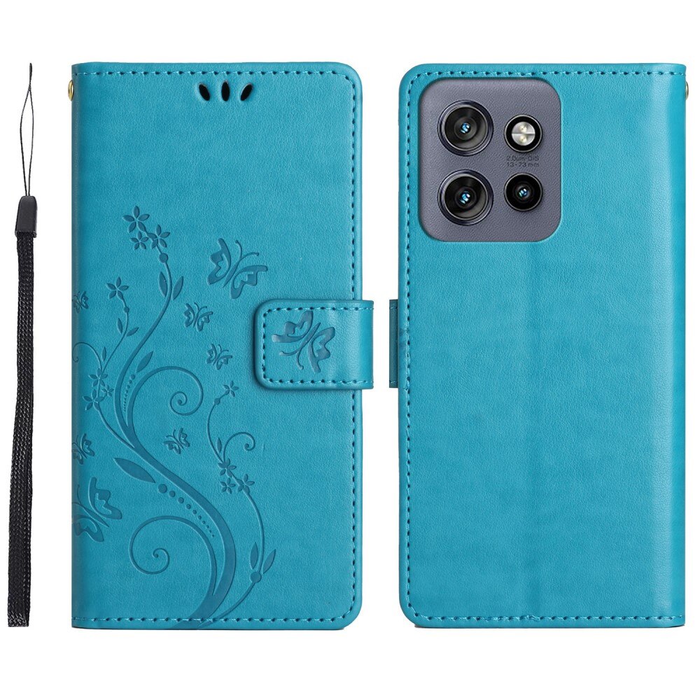 Motorola Edge 50 Neo Leather Cover Imprinted Butterflies Blue