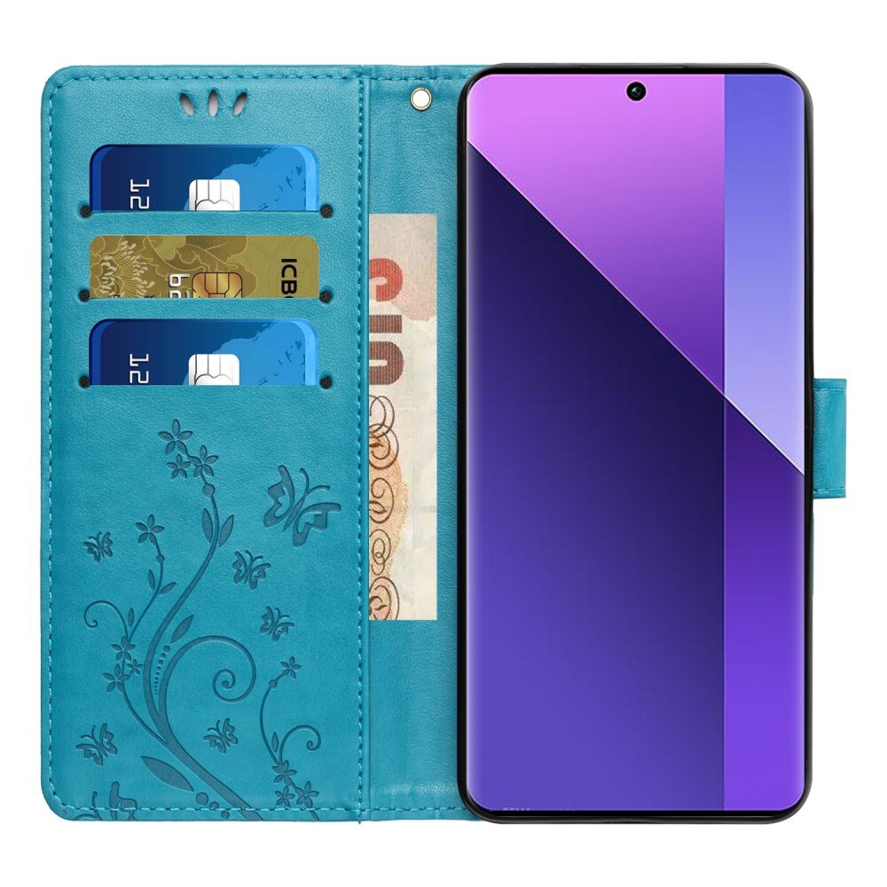 Motorola Edge 50 Neo Leather Cover Imprinted Butterflies Blue