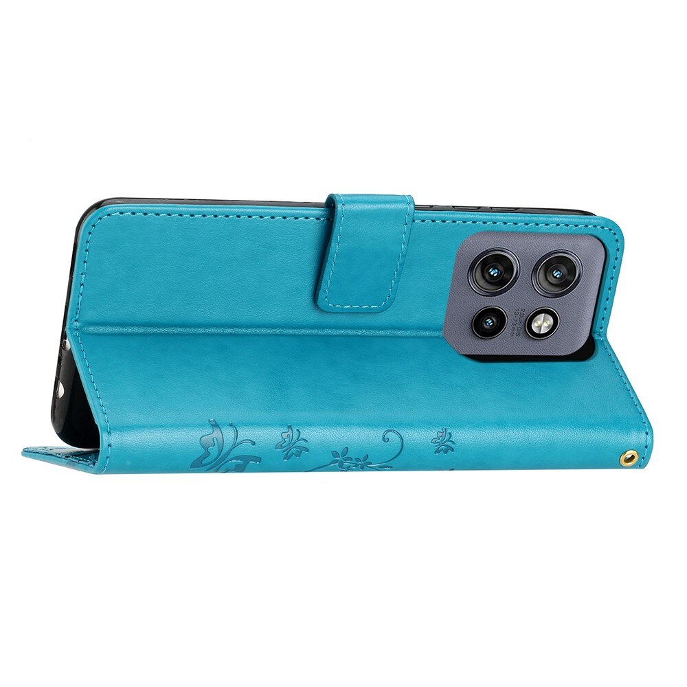 Motorola Edge 50 Neo Leather Cover Imprinted Butterflies Blue