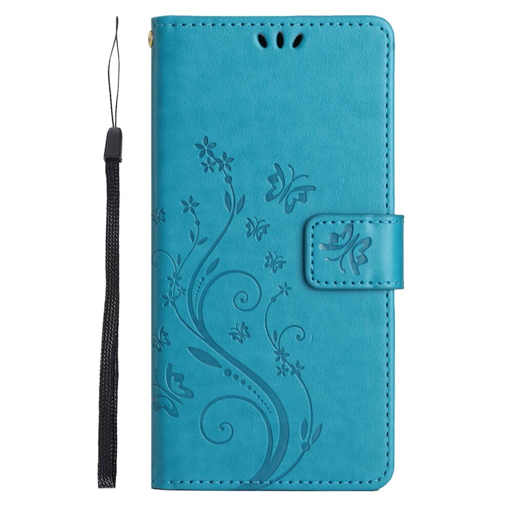 Motorola Edge 50 Neo Leather Cover Imprinted Butterflies Blue