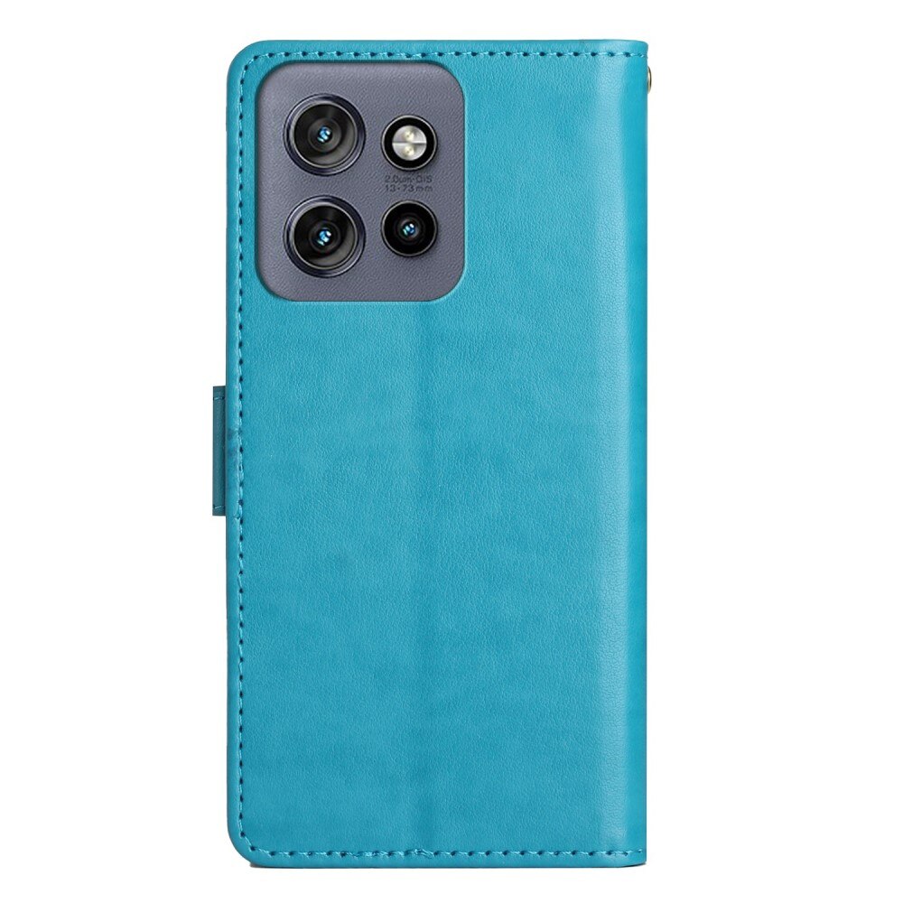 Motorola Edge 50 Neo Leather Cover Imprinted Butterflies Blue