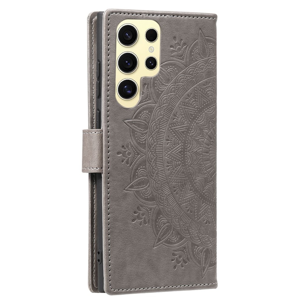 Samsung Galaxy S25 Ultra Leather Cover Mandala Grey