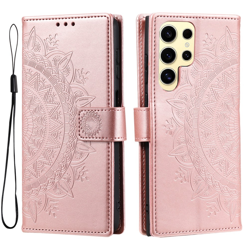 Samsung Galaxy S25 Ultra Leather Cover Mandala Rose Gold