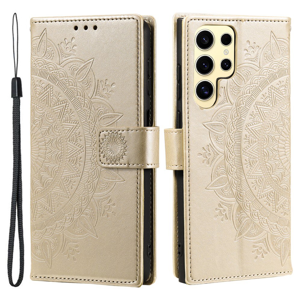 Samsung Galaxy S25 Ultra Leather Cover Mandala Gold