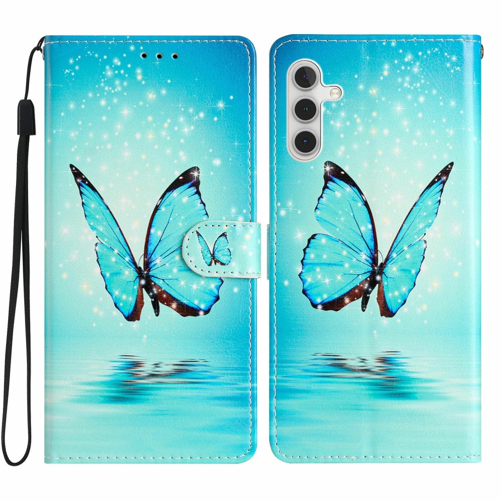 Samsung Galaxy S25 Wallet Book Cover Blue Butterflies