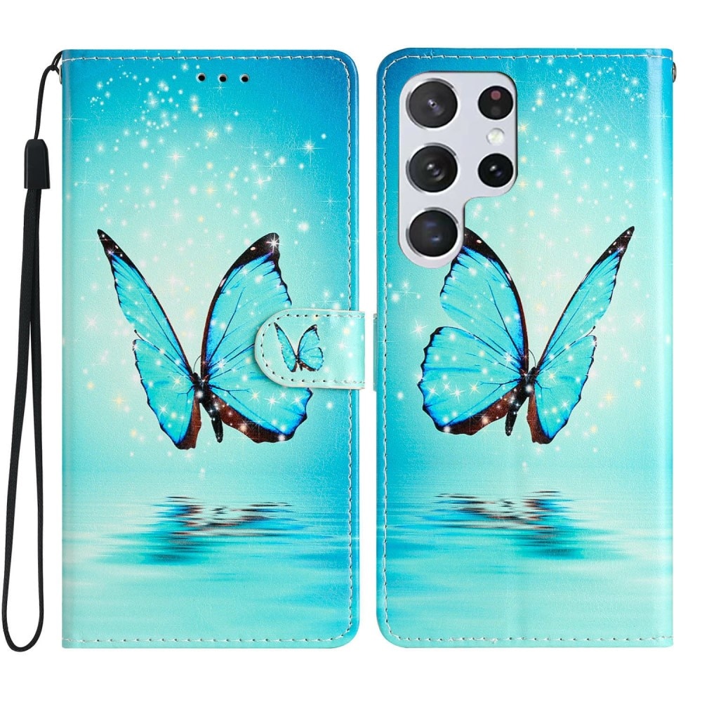 Samsung Galaxy S25 Ultra Wallet Book Cover Blue Butterflies