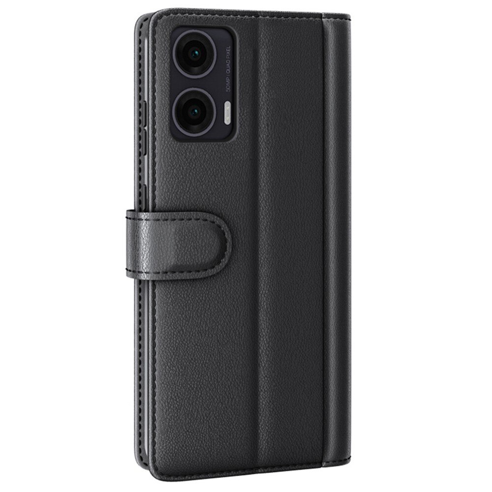 Motorola Moto G35 Genuine Leather Wallet Case Black