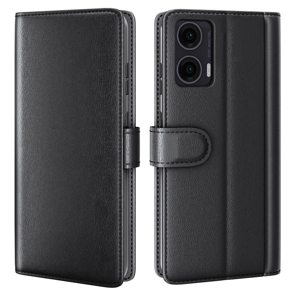 Motorola Moto G35 Genuine Leather Wallet Case Black