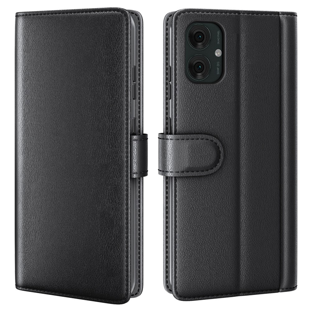 Motorola Moto G55 Genuine Leather Wallet Case Black