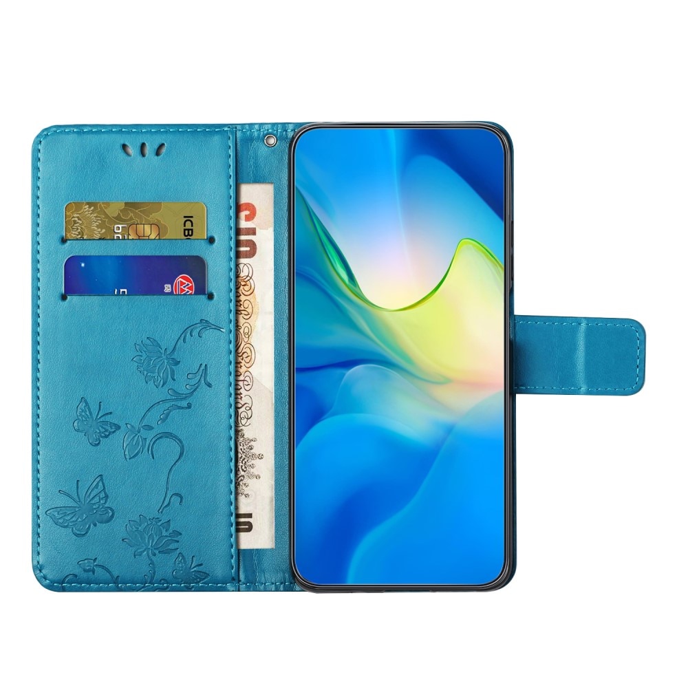 Google Pixel 9a Leather Cover Imprinted Butterflies Blue