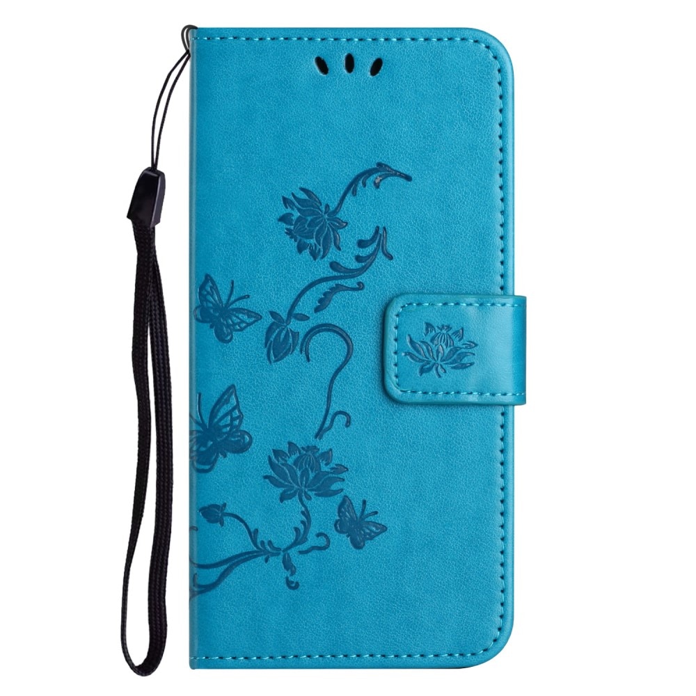 Google Pixel 9a Leather Cover Imprinted Butterflies Blue