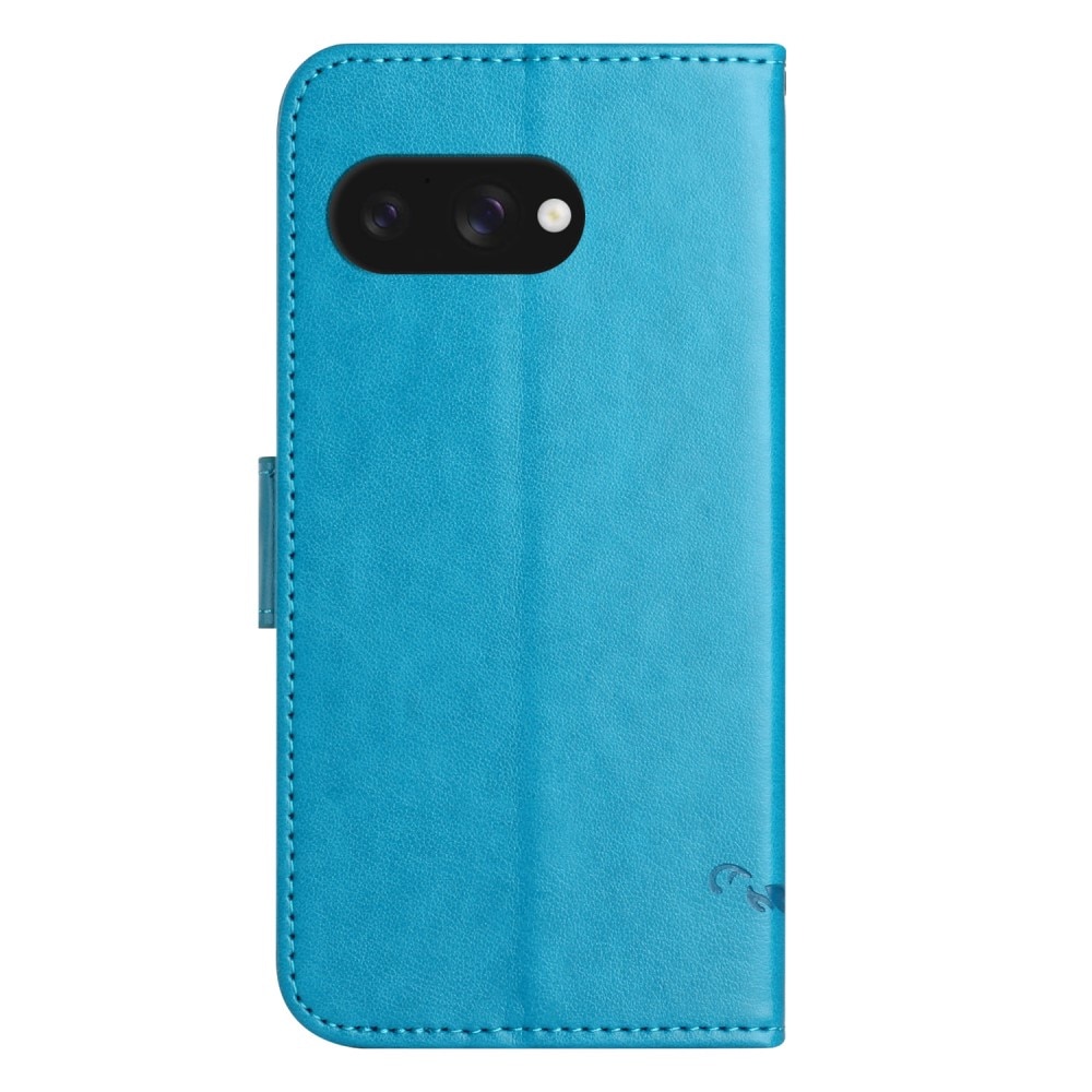 Google Pixel 9a Leather Cover Imprinted Butterflies Blue