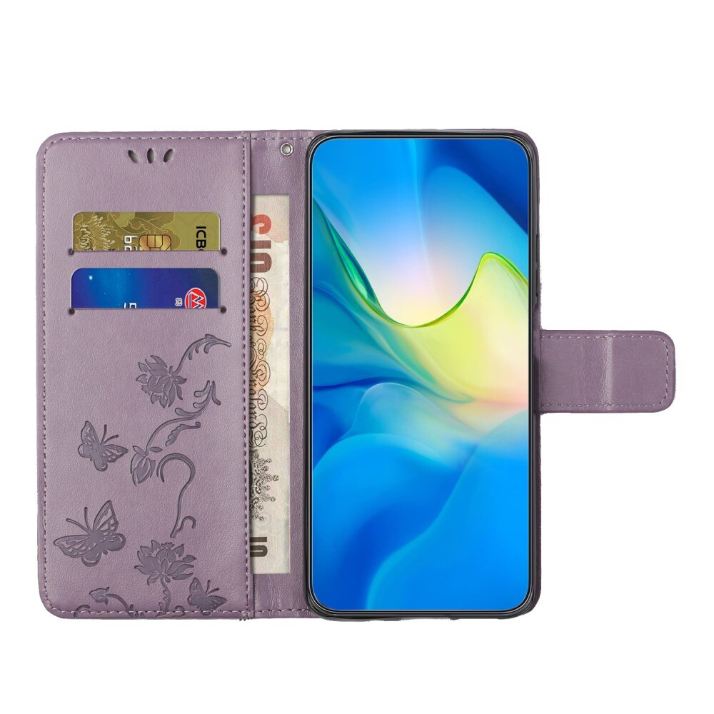 Google Pixel 9a Leather Cover Imprinted Butterflies Purple