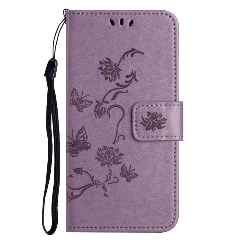 Google Pixel 9a Leather Cover Imprinted Butterflies Purple