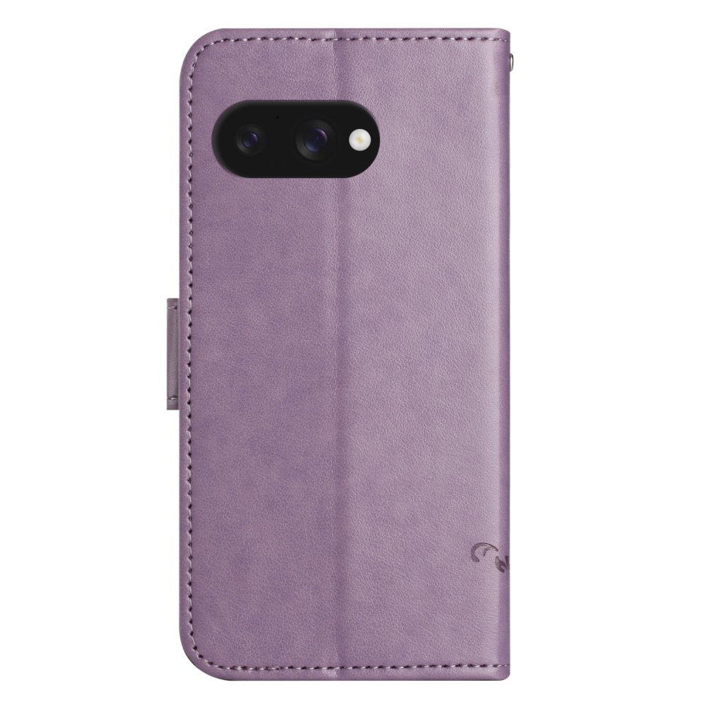 Google Pixel 9a Leather Cover Imprinted Butterflies Purple