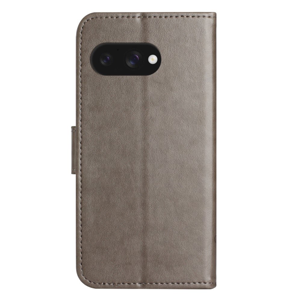 Google Pixel 9a Leather Cover Imprinted Butterflies Grey