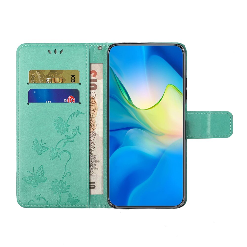 Google Pixel 9a Leather Cover Imprinted Butterflies Green