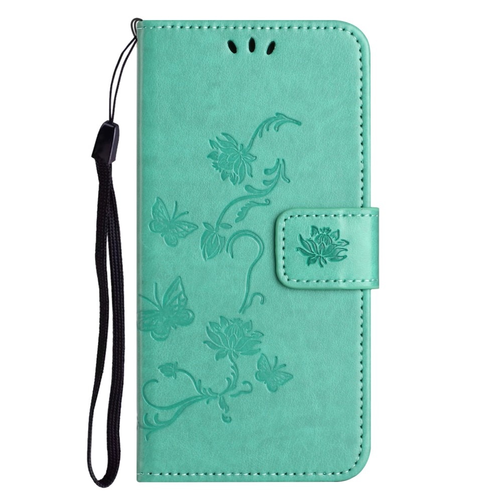 Google Pixel 9a Leather Cover Imprinted Butterflies Green