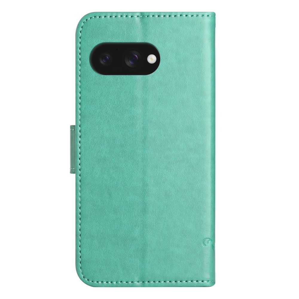 Google Pixel 9a Leather Cover Imprinted Butterflies Green