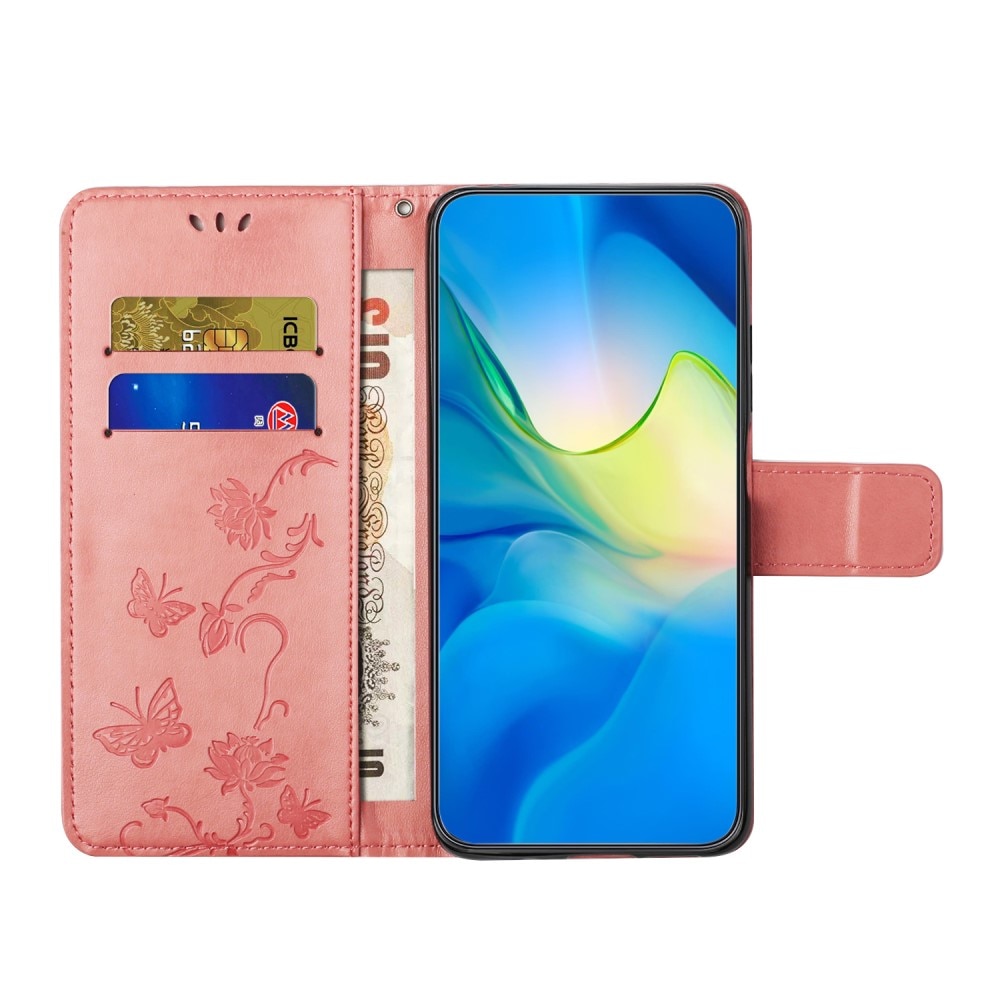 Google Pixel 9a Leather Cover Imprinted Butterflies Pink