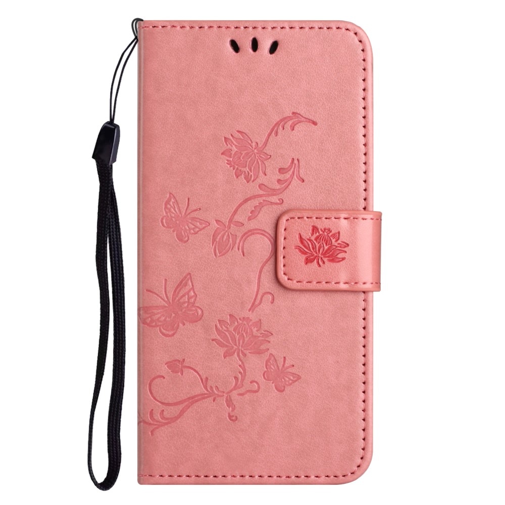 Google Pixel 9a Leather Cover Imprinted Butterflies Pink