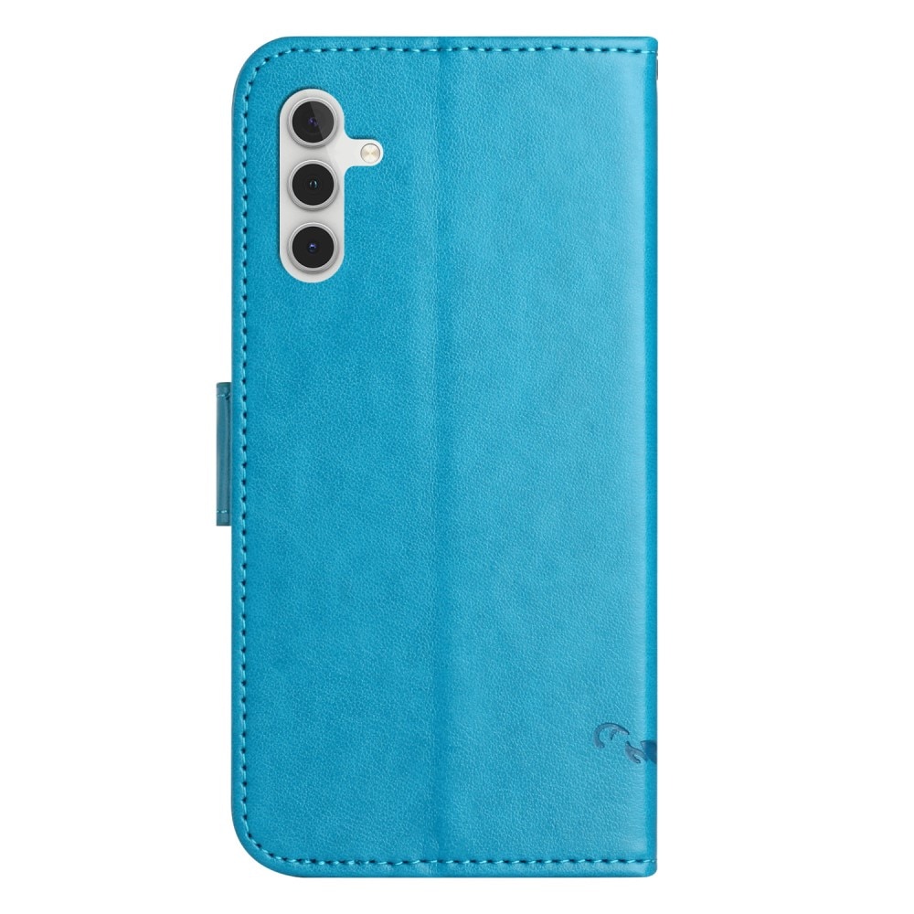 Samsung Galaxy A36 Leather Cover Imprinted Butterflies Blue