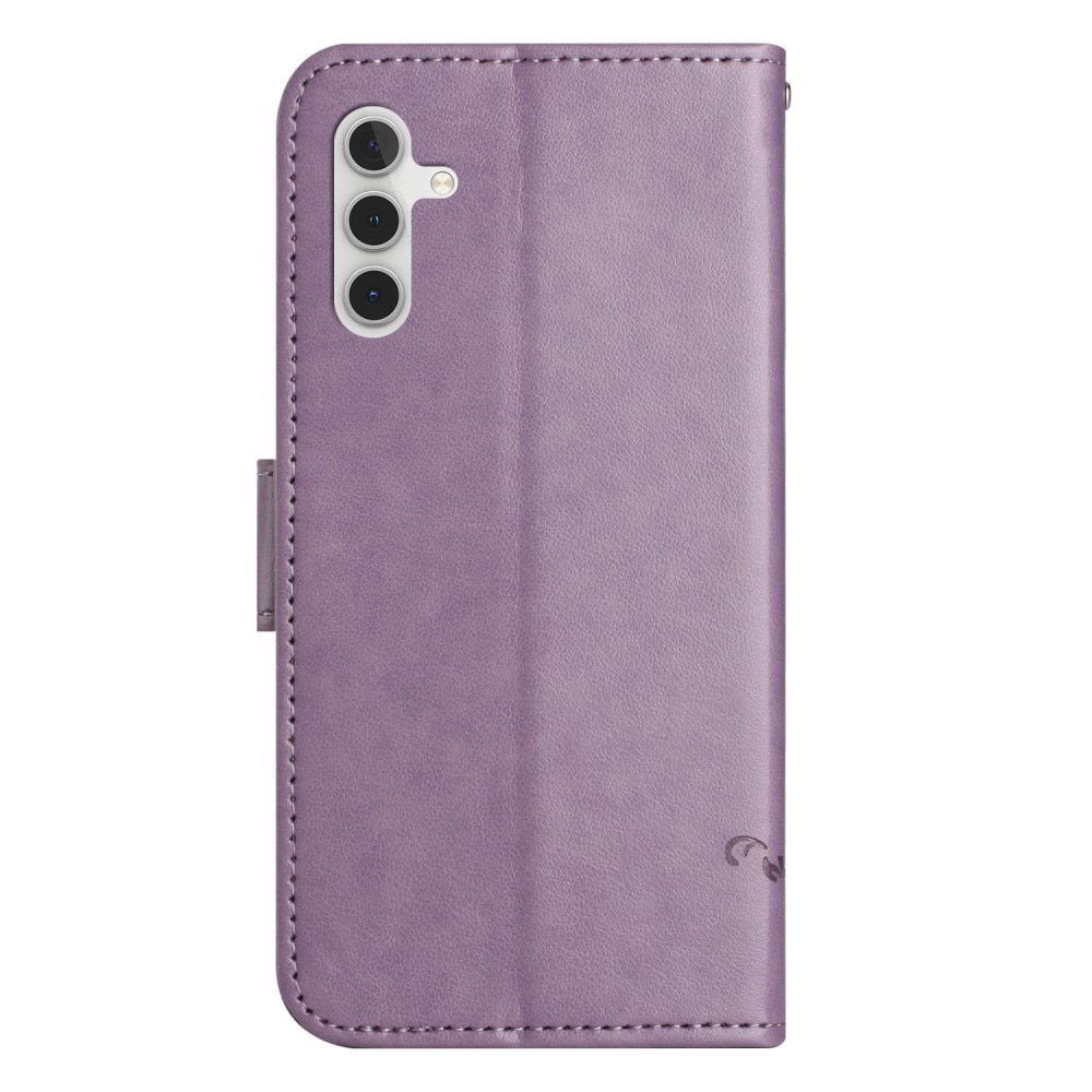 Samsung Galaxy A36 Leather Cover Imprinted Butterflies Purple