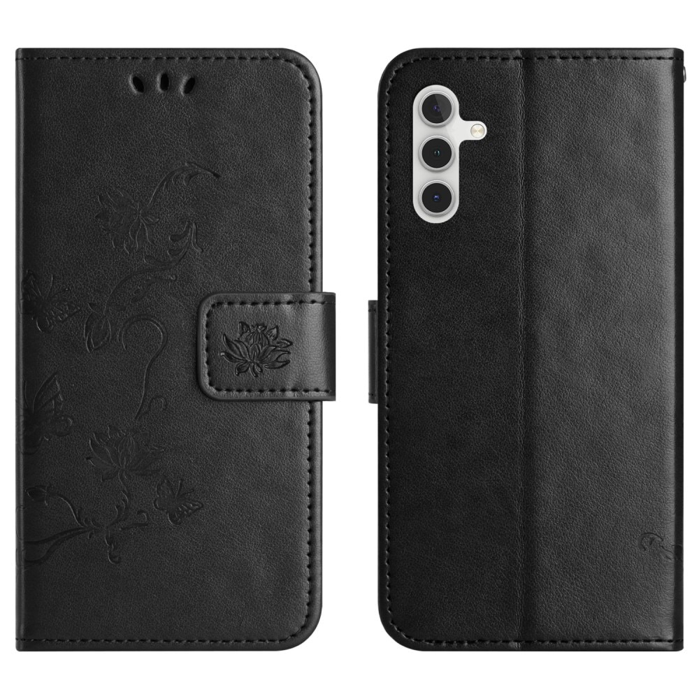 Samsung Galaxy A36 Leather Cover Imprinted Butterflies Black