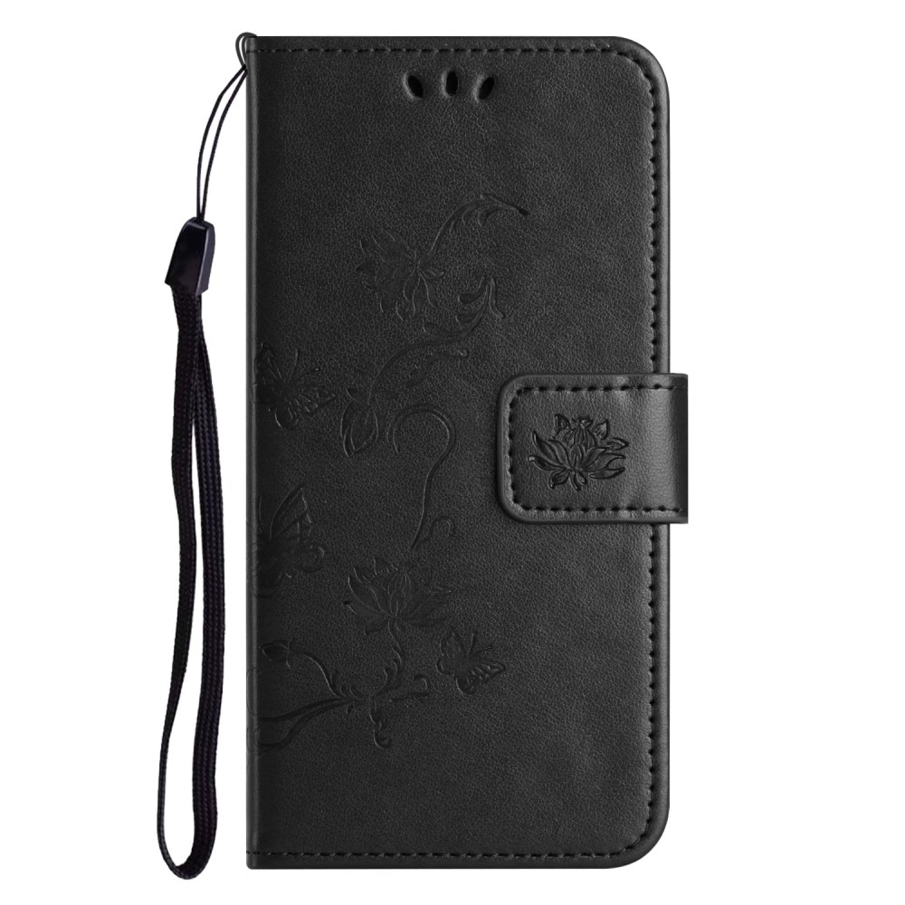 Samsung Galaxy A36 Leather Cover Imprinted Butterflies Black