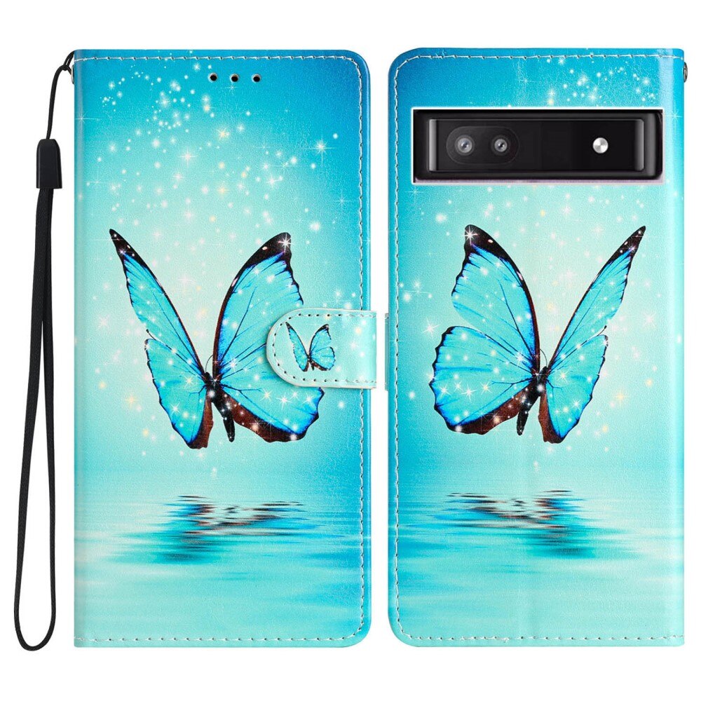 Google Pixel 9a Wallet Book Cover Blue Butterflies