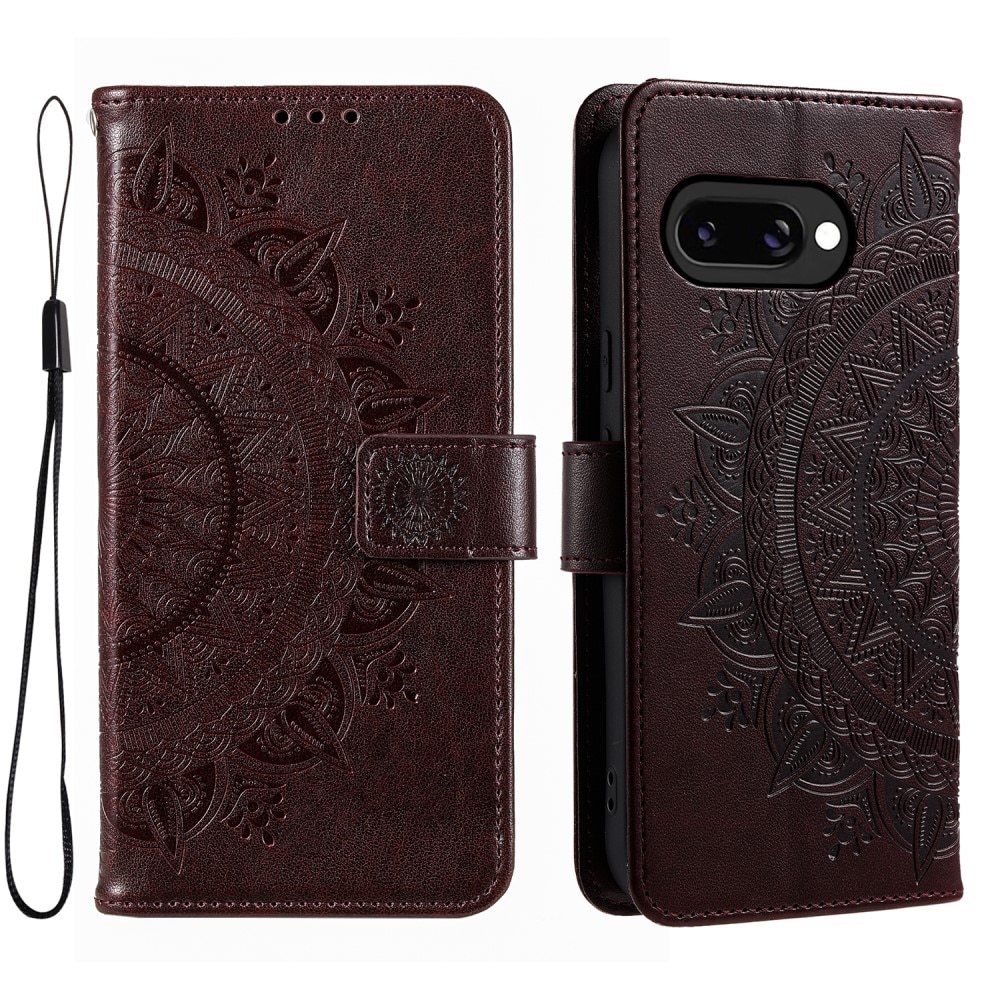 Google Pixel 9a Leather Cover Mandala Brown