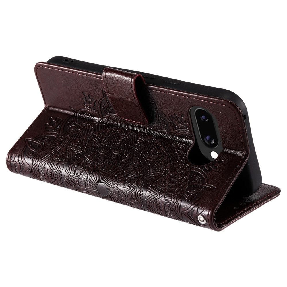 Google Pixel 9a Leather Cover Mandala Brown