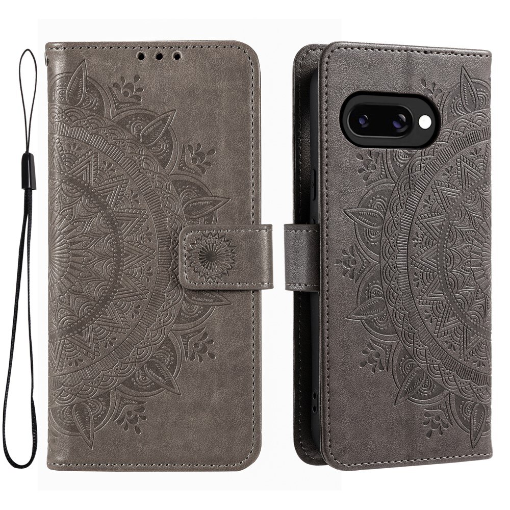 Google Pixel 9a Leather Cover Mandala Grey