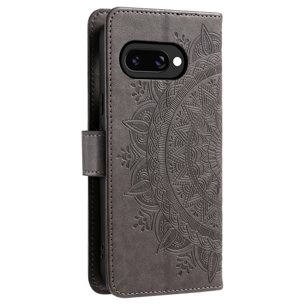 Google Pixel 9a Leather Cover Mandala Grey