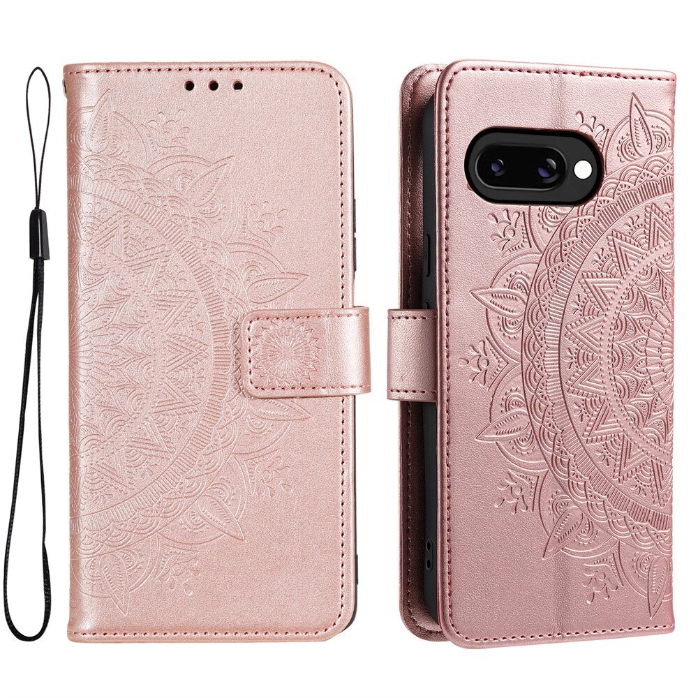 Google Pixel 9a Leather Cover Mandala Rose Gold