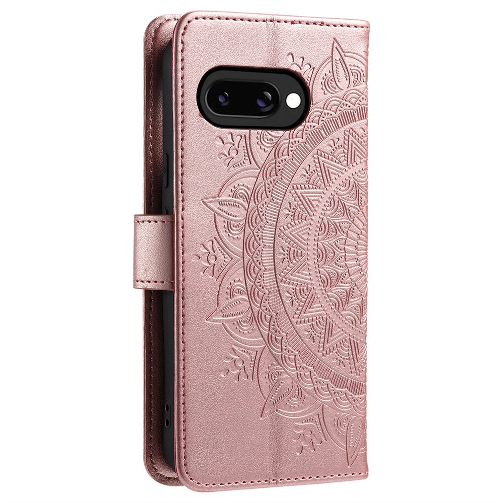 Google Pixel 9a Leather Cover Mandala Rose Gold