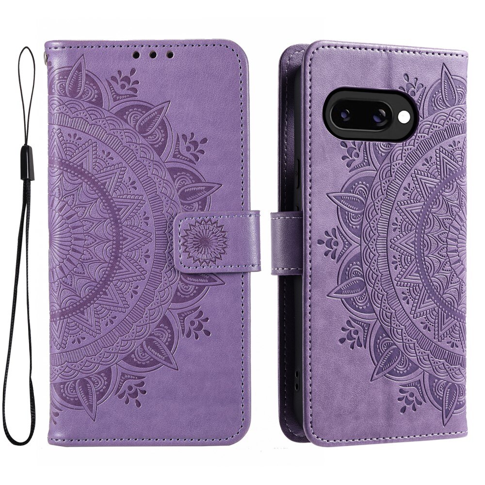 Google Pixel 9a Leather Cover Mandala Purple