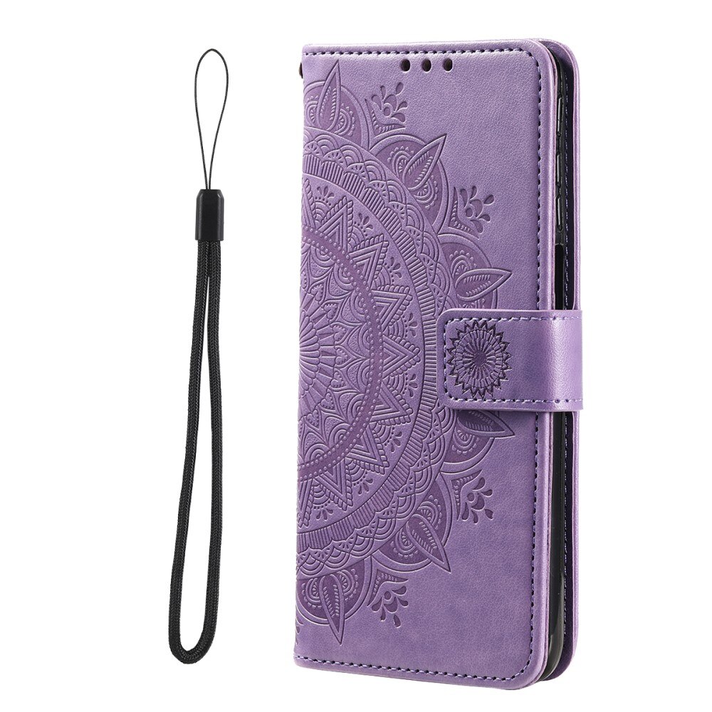 Google Pixel 9a Leather Cover Mandala Purple