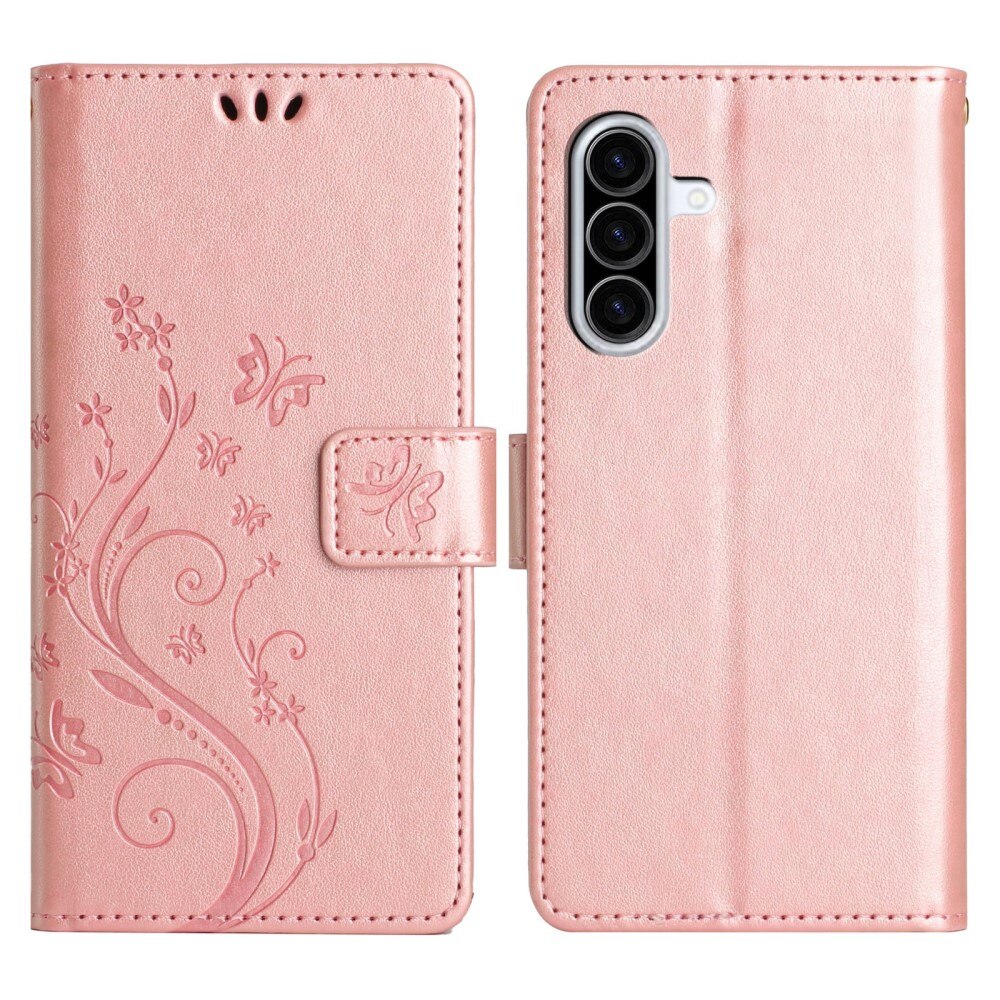 Samsung Galaxy A36 Leather Cover Imprinted Butterflies Rose Gold