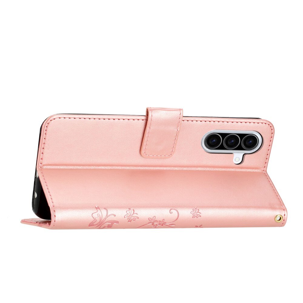 Samsung Galaxy A36 Leather Cover Imprinted Butterflies Rose Gold