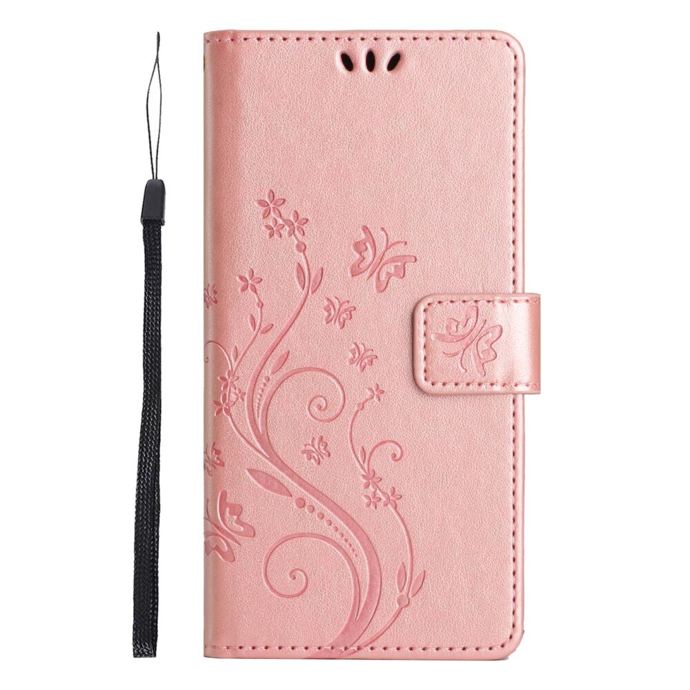 Samsung Galaxy A36 Leather Cover Imprinted Butterflies Rose Gold