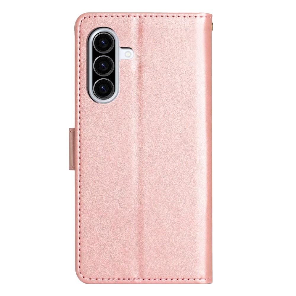 Samsung Galaxy A36 Leather Cover Imprinted Butterflies Rose Gold