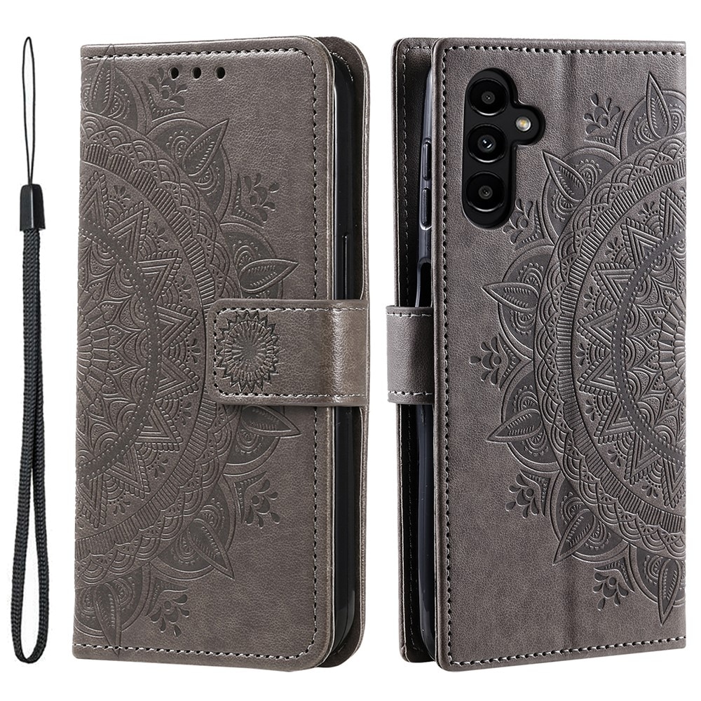 Samsung Galaxy A36 Leather Cover Mandala Grey