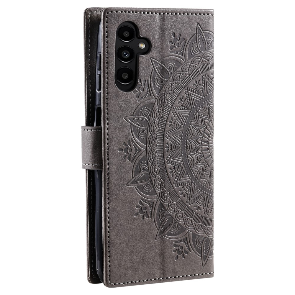 Samsung Galaxy A36 Leather Cover Mandala Grey