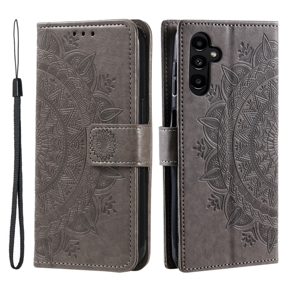 Samsung Galaxy A56 Leather Cover Mandala Grey