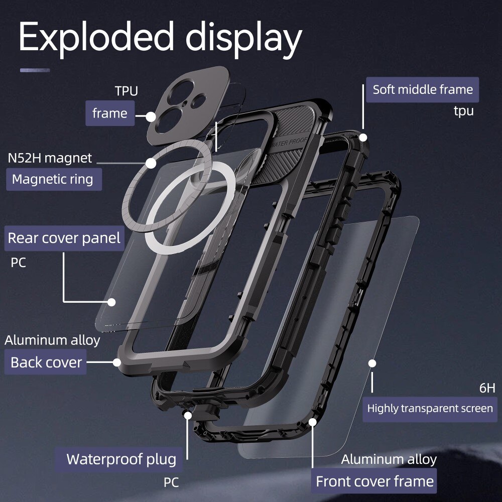 iPhone 16 Waterproof Case MagSafe Transparent