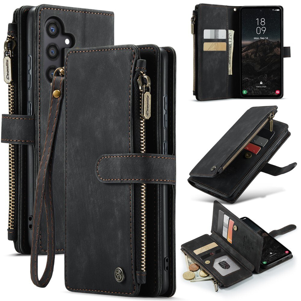 Samsung Galaxy S25 Zipper Wallet Book Cover Black